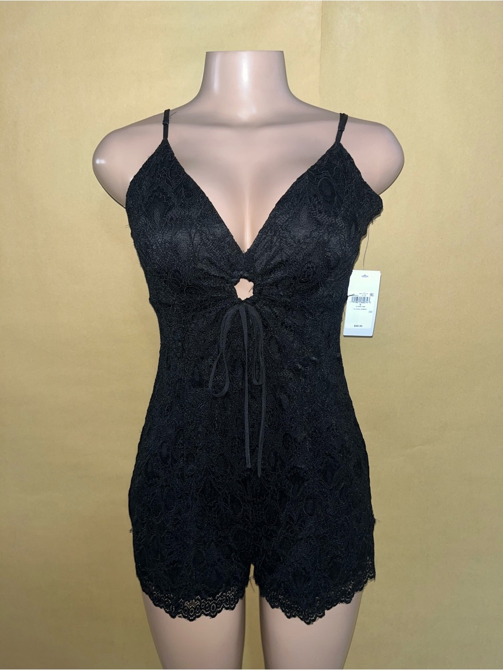 Guess Black Lace Tie-Front Romper